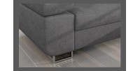 Canapé d’angle convertible AMANDA gris chiné en tissu jacquard avec coffre 