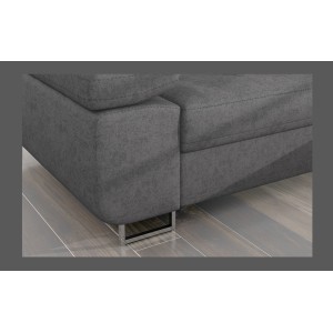 Canapé d’angle convertible AMANDA gris chiné en tissu jacquard avec coffre 