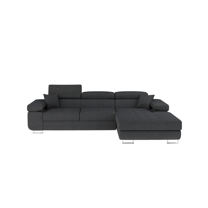 Canapé d’angle convertible AMANDA gris foncé en tissu structuré avec coffre 