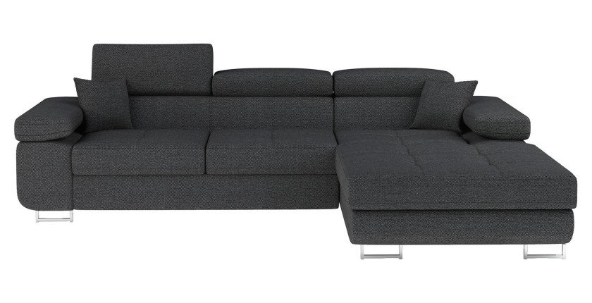 Canapé d’angle convertible AMANDA gris foncé en tissu structuré avec coffre 