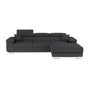 Canapé d’angle convertible AMANDA gris foncé en tissu structuré avec coffre 