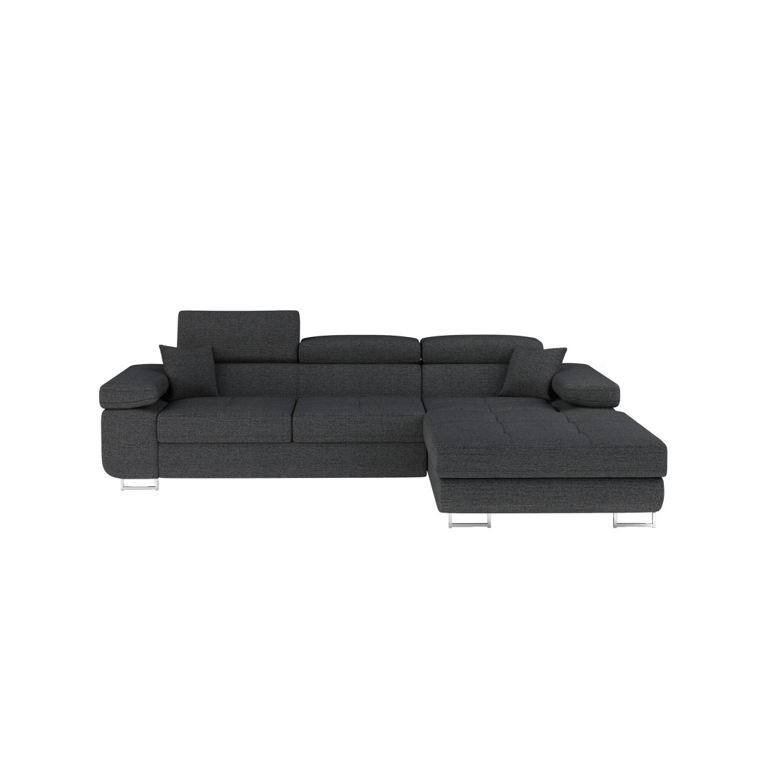 Canapé d’angle convertible AMANDA gris foncé en tissu structuré avec coffre 