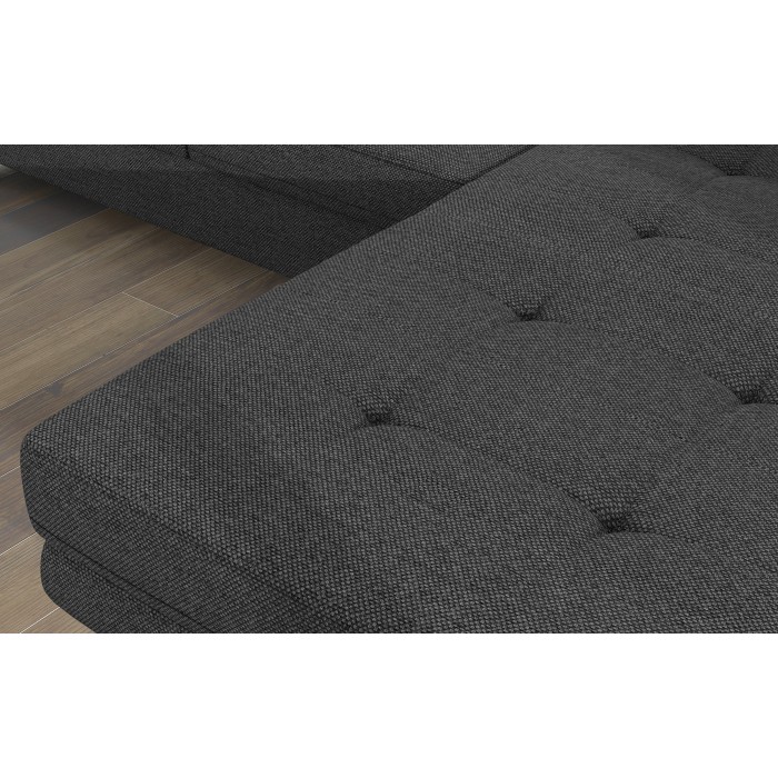 Canapé d’angle convertible AMANDA gris foncé en tissu structuré avec coffre 