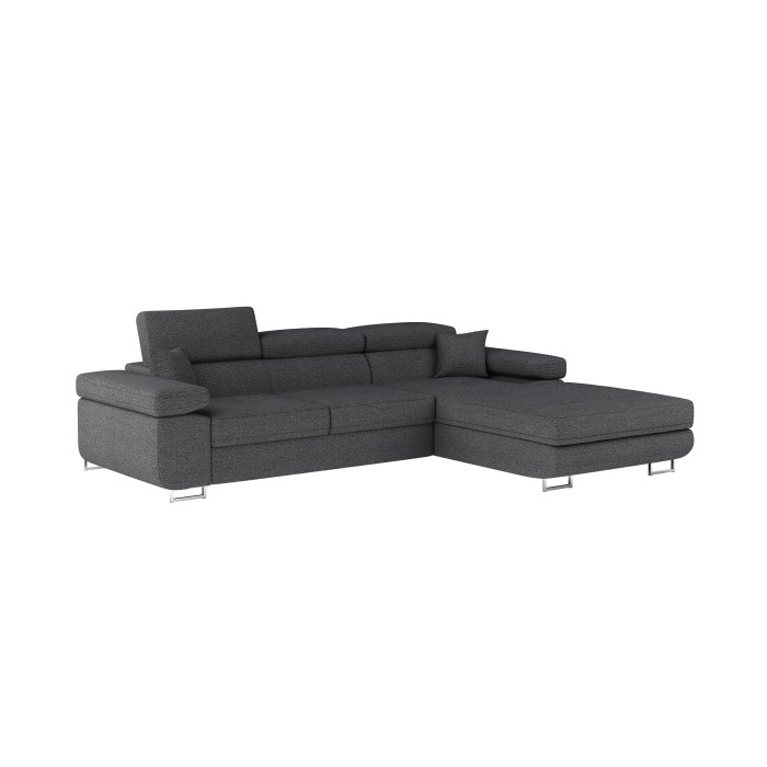 Canapé d’angle convertible AMANDA gris foncé en tissu structuré avec coffre 