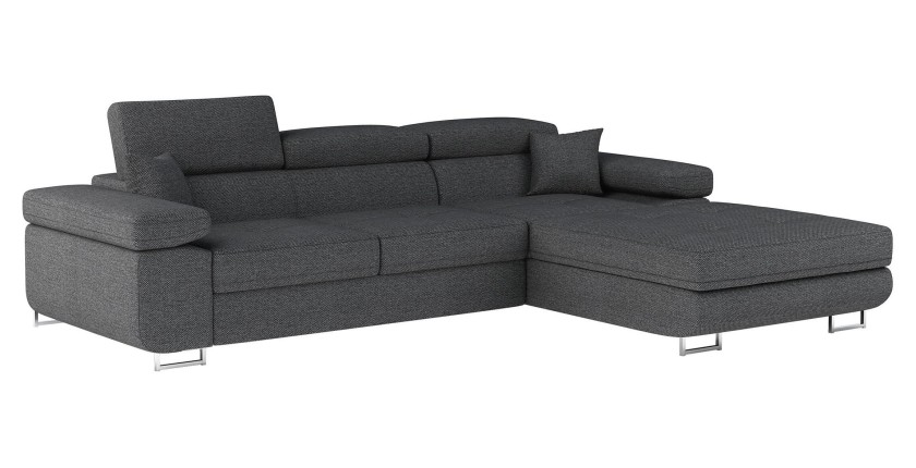 Canapé d’angle convertible AMANDA gris foncé en tissu structuré avec coffre 