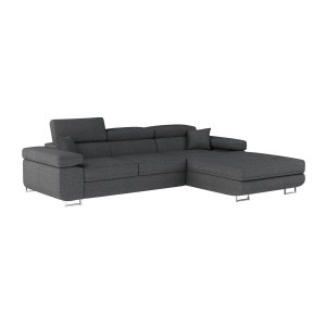 Canapé d’angle convertible AMANDA gris foncé en tissu structuré avec coffre 