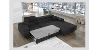 Canapé d’angle convertible AMANDA gris foncé en tissu structuré avec coffre 