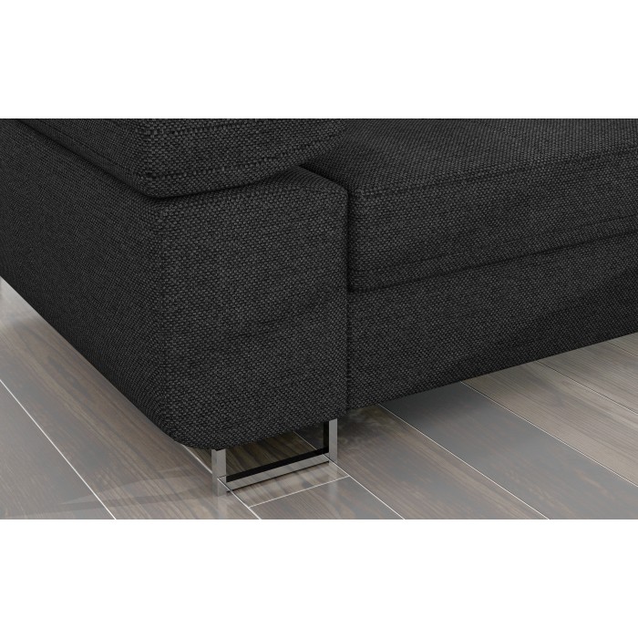 Canapé d’angle convertible AMANDA gris foncé en tissu structuré avec coffre 