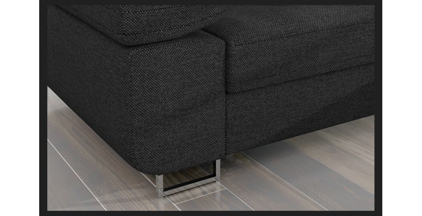 Canapé d’angle convertible AMANDA gris foncé en tissu structuré avec coffre 