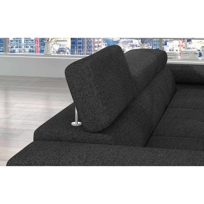 Canapé d’angle convertible AMANDA gris foncé en tissu structuré avec coffre 