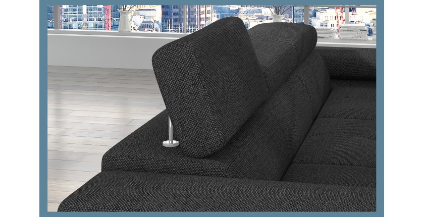 Canapé d’angle convertible AMANDA gris foncé en tissu structuré avec coffre 
