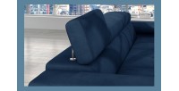 Canapé d’angle convertible AMANDA bleu foncé en tissu tramé fin avec coffre 