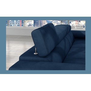 Canapé d’angle convertible AMANDA bleu foncé en tissu tramé fin avec coffre 