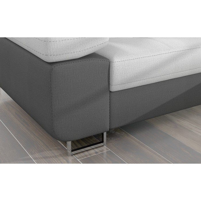 Canapé d’angle convertible AMANDA gris clair et gris foncé avec coffre intégré 