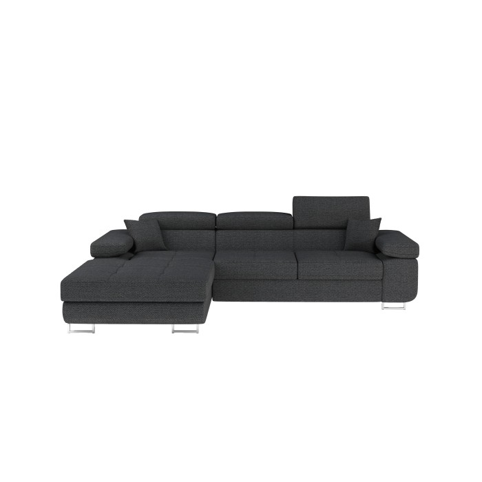Canapé d’angle convertible AMANDA gris foncé chenille tissée avec coffre 