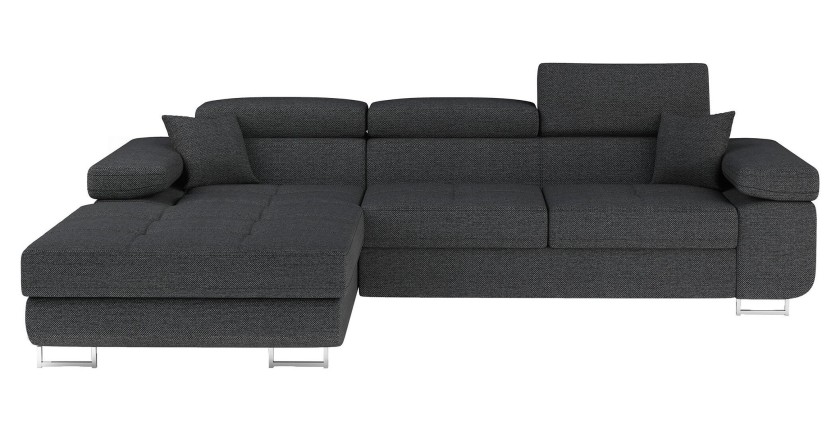 Canapé d’angle convertible AMANDA gris foncé chenille tissée avec coffre 