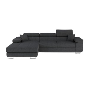 Canapé d’angle convertible AMANDA gris foncé chenille tissée avec coffre 