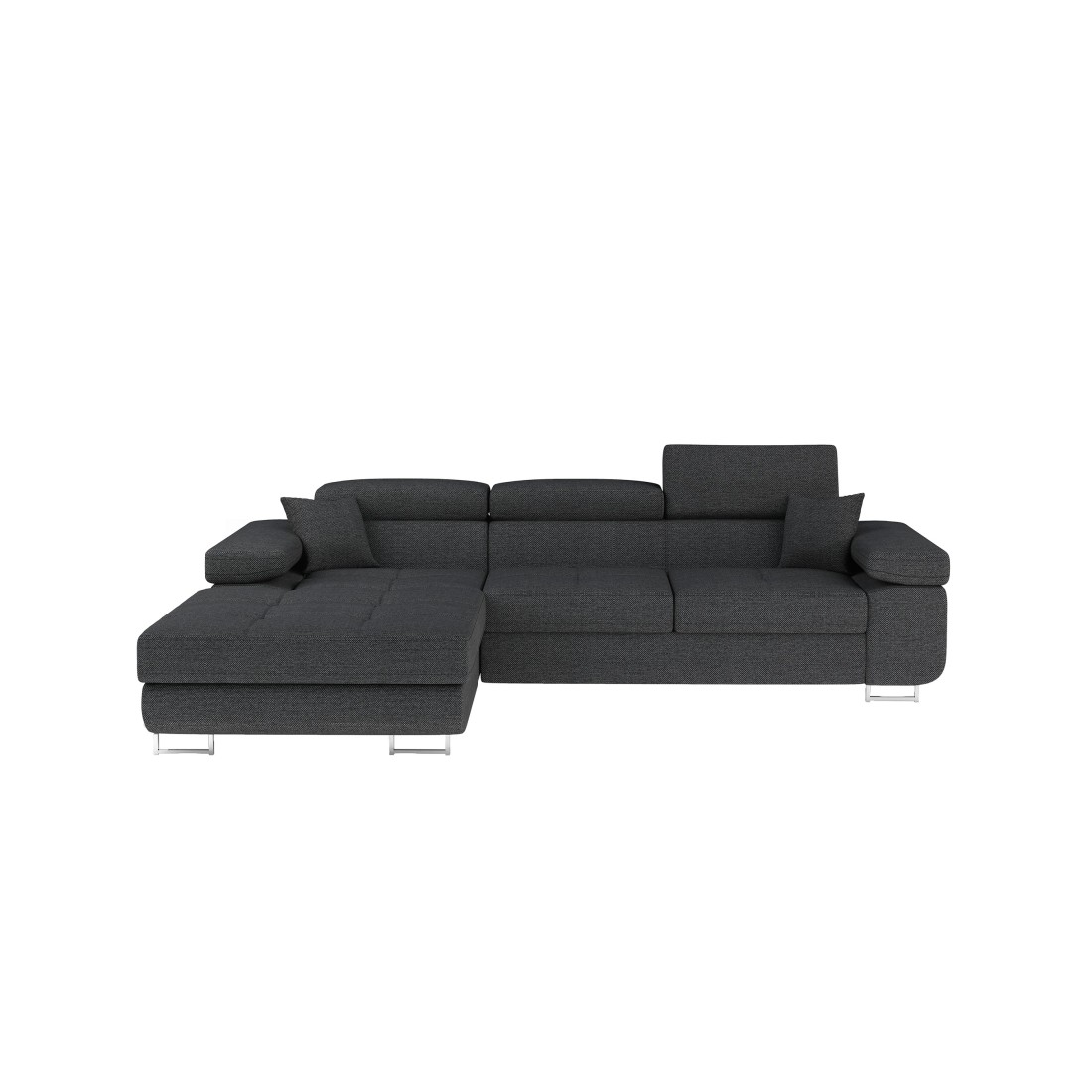 Canapé d’angle convertible AMANDA gris foncé chenille tissée avec coffre 