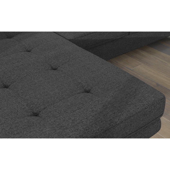 Canapé d’angle convertible AMANDA gris foncé chenille tissée avec coffre 