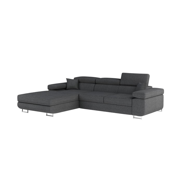 Canapé d’angle convertible AMANDA gris foncé chenille tissée avec coffre 