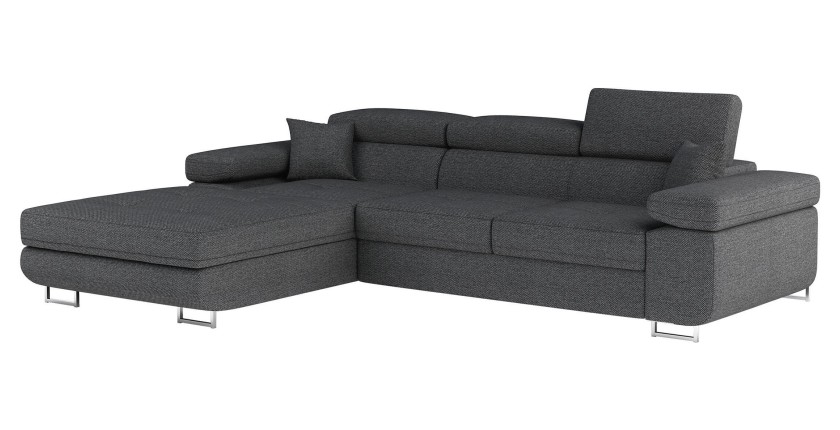 Canapé d’angle convertible AMANDA gris foncé chenille tissée avec coffre 