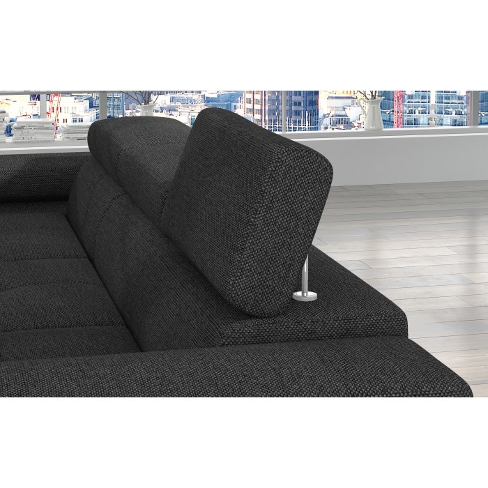 Canapé d’angle convertible AMANDA gris foncé chenille tissée avec coffre 