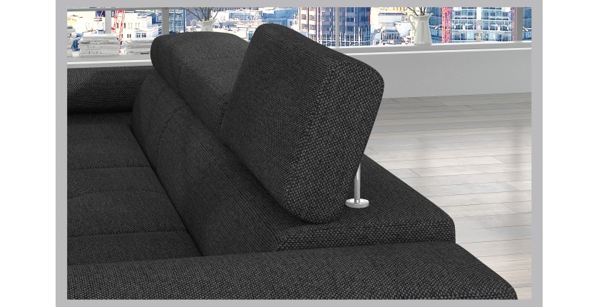 Canapé d’angle convertible AMANDA gris foncé chenille tissée avec coffre 