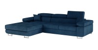 Canapé d’angle convertible AMANDA bleu foncé tissu tissé fin avec coffre 