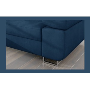 Canapé d’angle convertible AMANDA bleu foncé tissu tissé fin avec coffre 