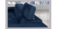 Canapé d’angle convertible AMANDA bleu foncé tissu tissé fin avec coffre 