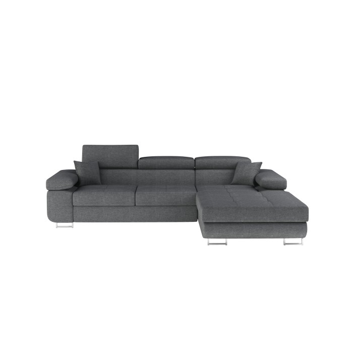 Canapé d’angle convertible AMANDA gris foncé chenille fine avec coffre 