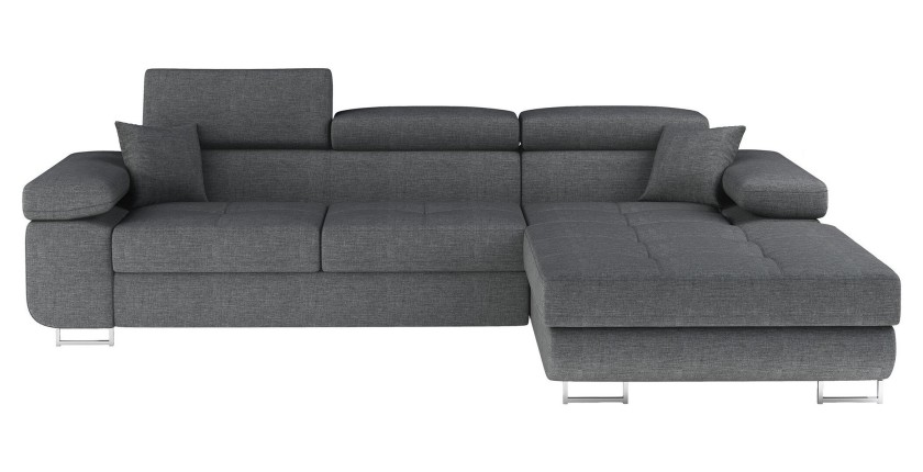Canapé d’angle convertible AMANDA gris foncé chenille fine avec coffre 