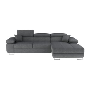 Canapé d’angle convertible AMANDA gris foncé chenille fine avec coffre 