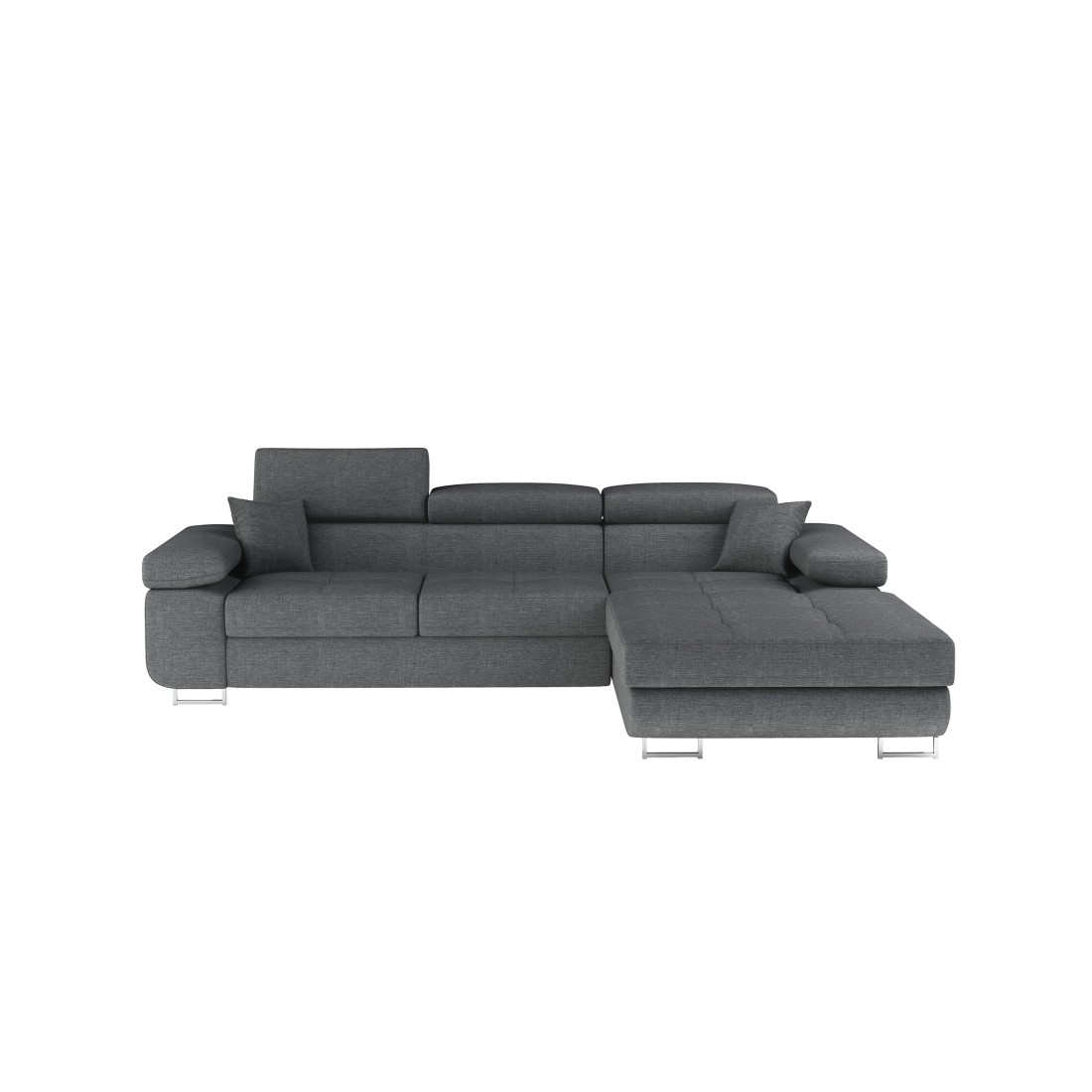 Canapé d’angle convertible AMANDA gris foncé chenille fine avec coffre 