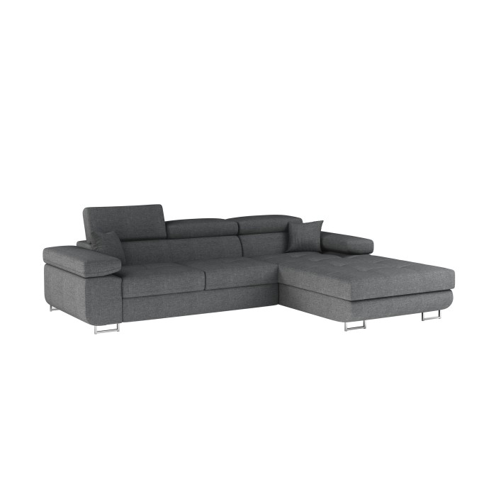 Canapé d’angle convertible AMANDA gris foncé chenille fine avec coffre 