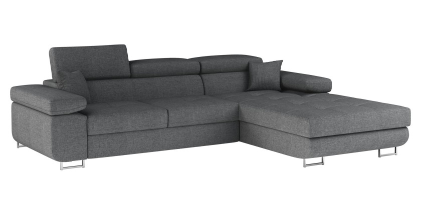 Canapé d’angle convertible AMANDA gris foncé chenille fine avec coffre 