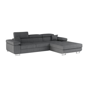 Canapé d’angle convertible AMANDA gris foncé chenille fine avec coffre 