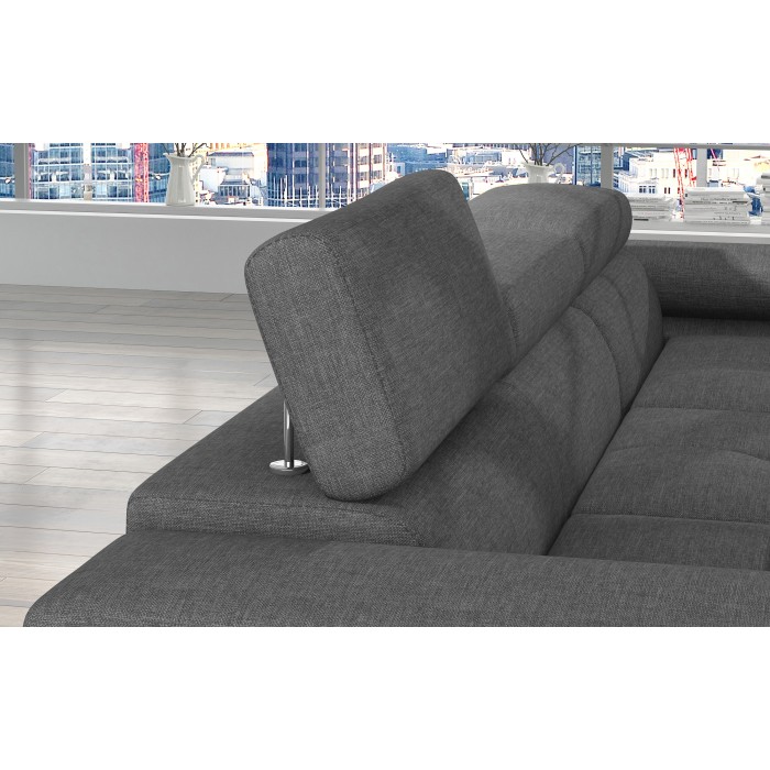 Canapé d’angle convertible AMANDA gris foncé chenille fine avec coffre 