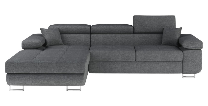 Canapé d’angle convertible AMANDA gris foncé chenille fine avec coffre 