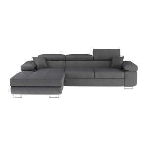 Canapé d’angle convertible AMANDA gris foncé chenille fine avec coffre 