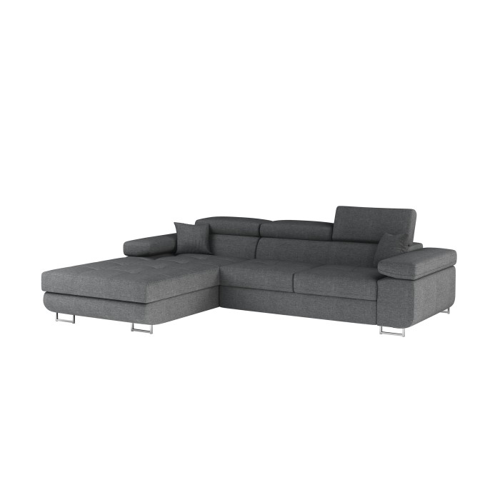 Canapé d’angle convertible AMANDA gris foncé chenille fine avec coffre 