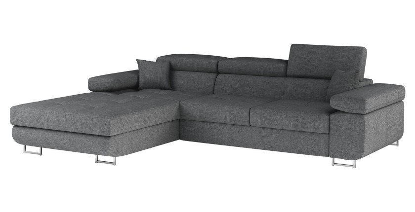 Canapé d’angle convertible AMANDA gris foncé chenille fine avec coffre 