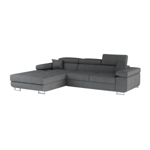 Canapé d’angle convertible AMANDA gris foncé chenille fine avec coffre 
