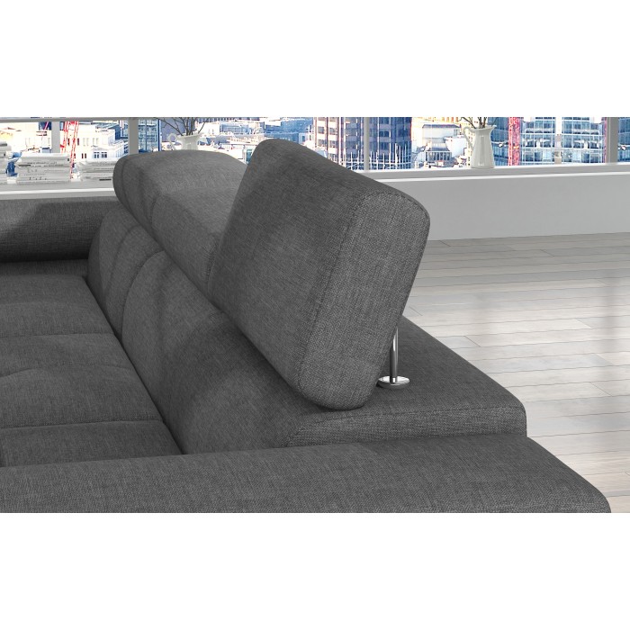 Canapé d’angle convertible AMANDA gris foncé chenille fine avec coffre 