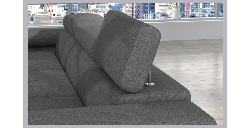 Canapé d’angle convertible AMANDA gris foncé chenille fine avec coffre 