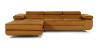 Canapé d’angle convertible AMANDA orange foncé effet velours avec coffre 