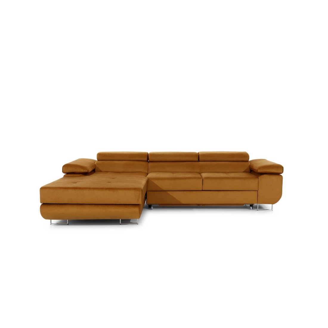 Canapé d’angle convertible AMANDA orange foncé effet velours avec coffre 