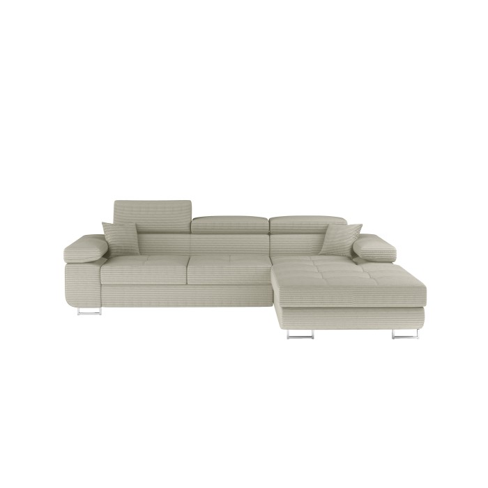 Canapé d’angle convertible AMANDA beige velours côtelé avec coffre 