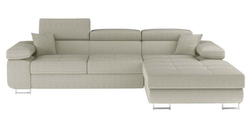 Canapé d’angle convertible AMANDA beige velours côtelé avec coffre 