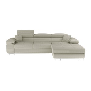 Canapé d’angle convertible AMANDA beige velours côtelé avec coffre 